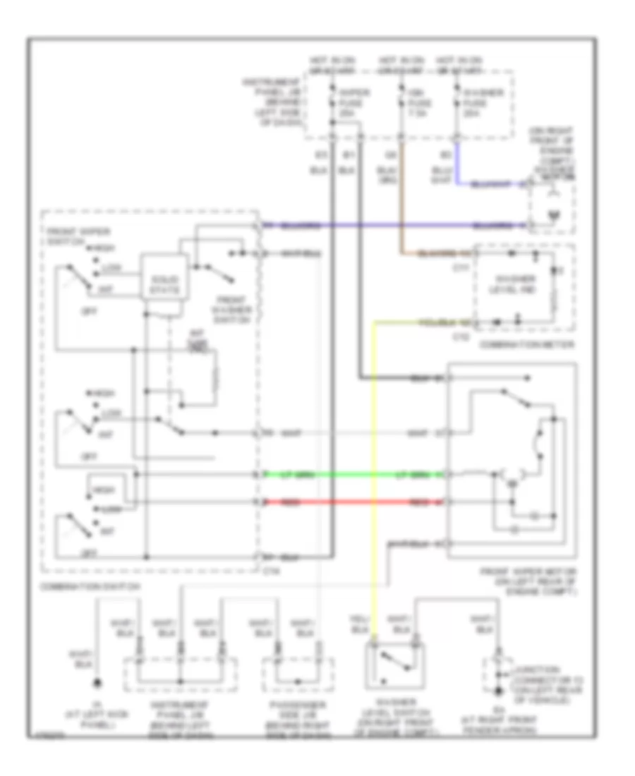 Электросхема передних стеклоочистителей дворников и омывателя лобового стекла для Toyota Highlander Limited 2003