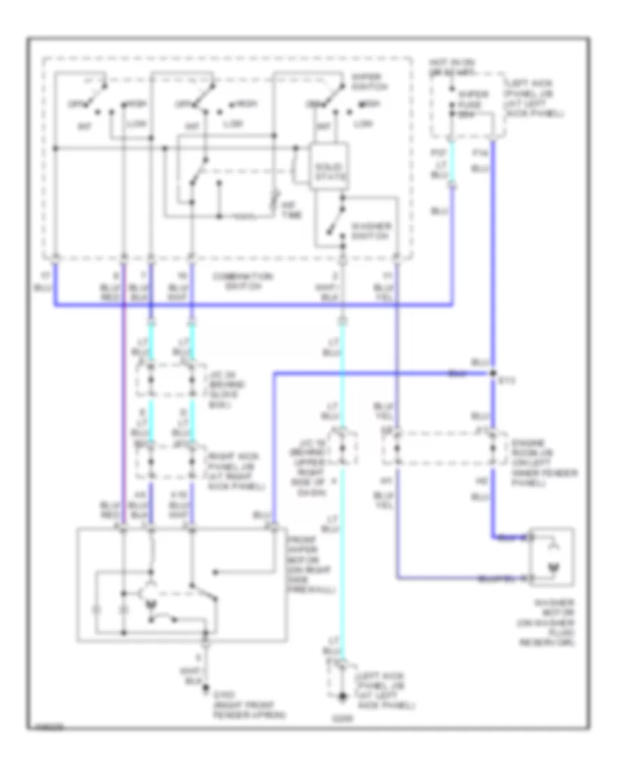 Электросхема передних стеклоочистителей дворников и омывателя лобового стекла для Toyota Land Cruiser 1999