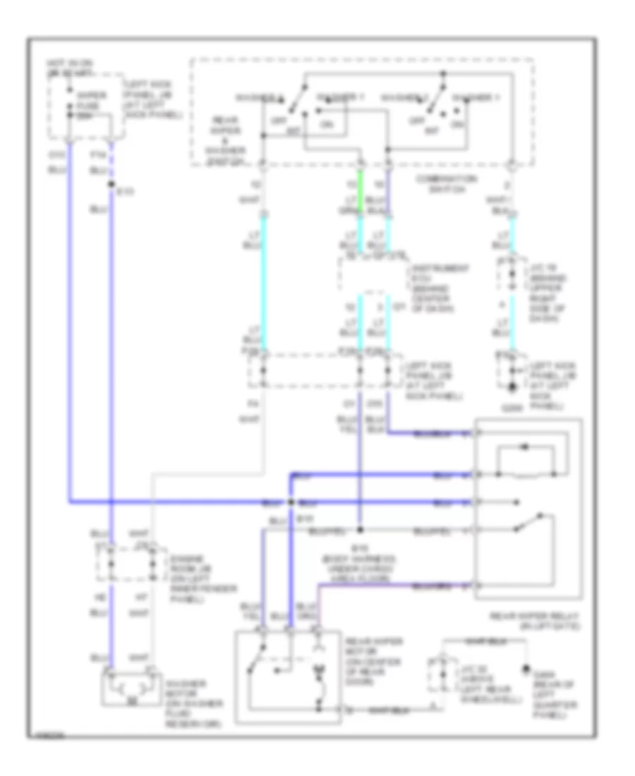 Электросхема заднего стеклоочистителя дворника и омывателя для Toyota Land Cruiser 1999