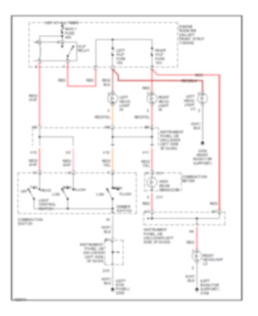 Headlight Wiring Diagram, without DRL for Toyota RAV4 1999