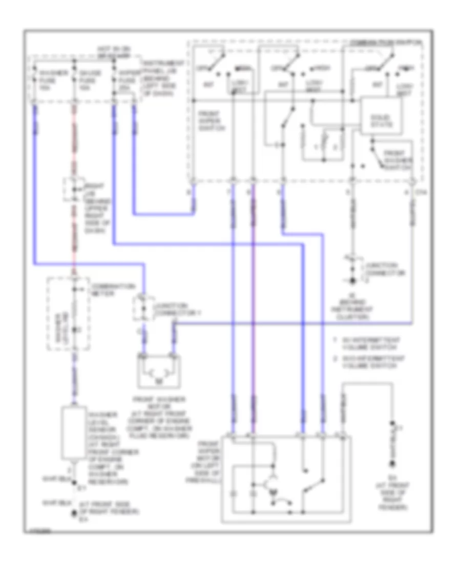 Электросхема передних стеклоочистителей дворников и омывателя лобового стекла для Toyota Matrix XR 2003