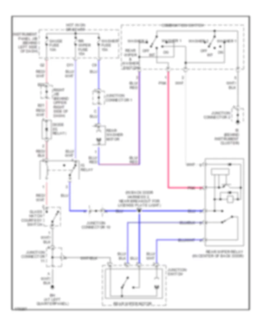 Электросхема заднего стеклоочистителя дворника и омывателя для Toyota Matrix XR 2003