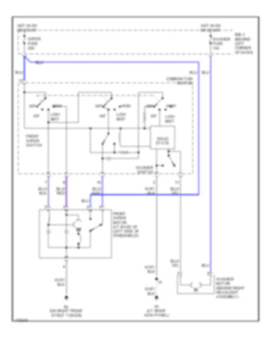 Электросхема стеклоочистителя, дворников и омывателя для Toyota MR2 2003