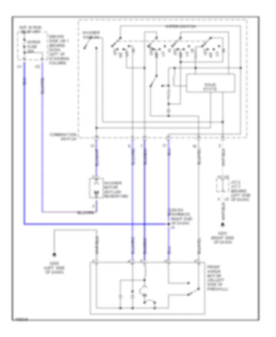 Электросхема передних стеклоочистителей дворников и омывателя лобового стекла для Toyota Sienna LE 1999