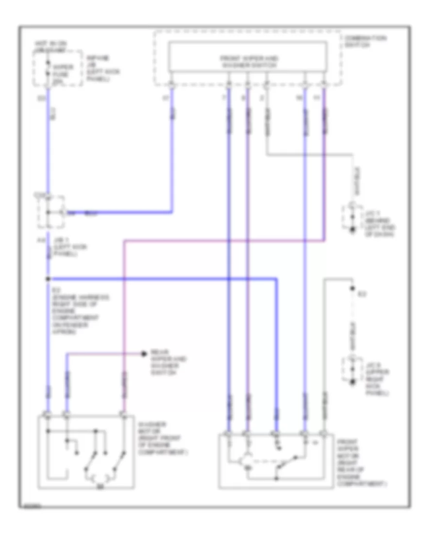 Электросхема передних стеклоочистителей дворников и омывателя лобового стекла для Toyota Celica GT 1996