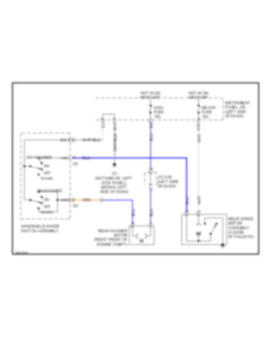 Электросхема заднего стеклоочистителя дворника и омывателя для Toyota Yaris 2009