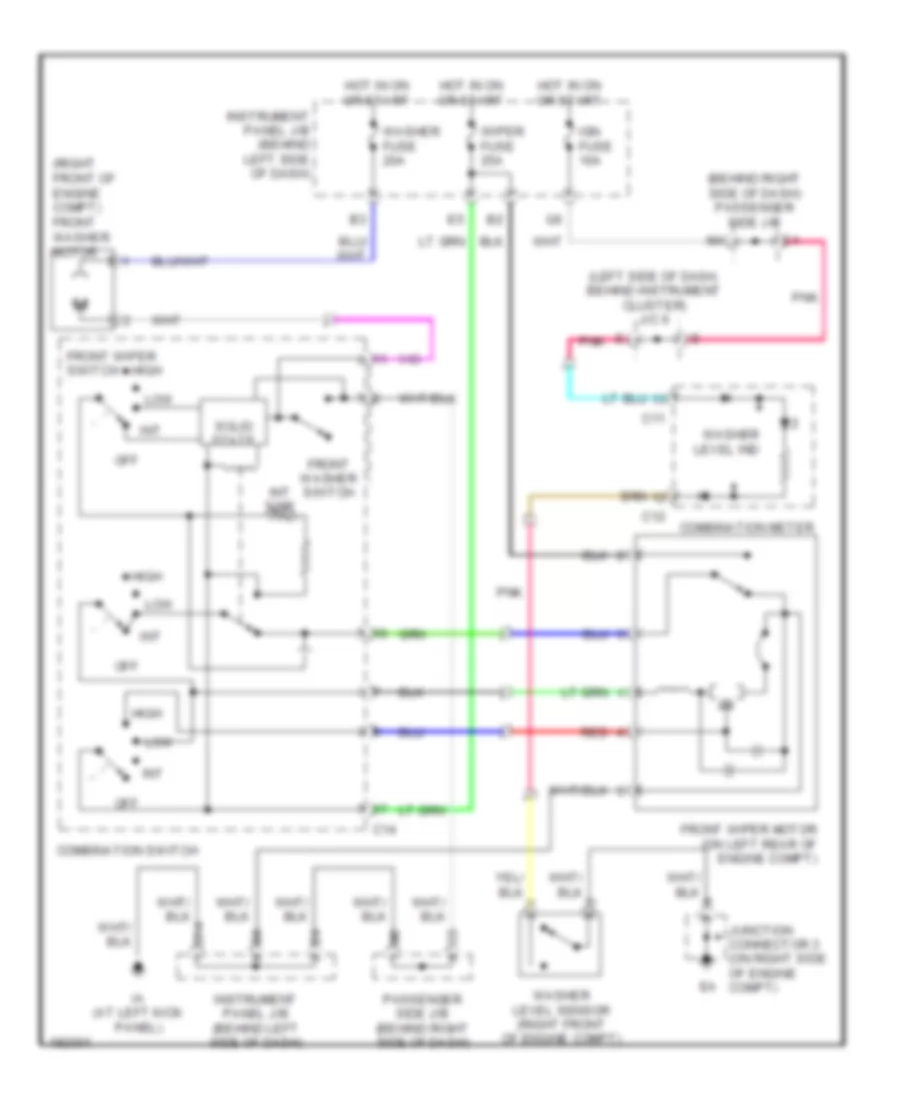 Электросхема передних стеклоочистителей дворников и омывателя лобового стекла, Кроме Гибрида для Toyota Highlander 2006