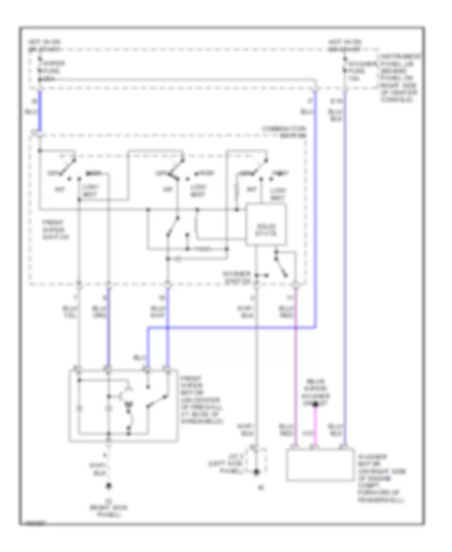 Электросхема передних стеклоочистителей дворников и омывателя лобового стекла для Toyota Celica GT 2002