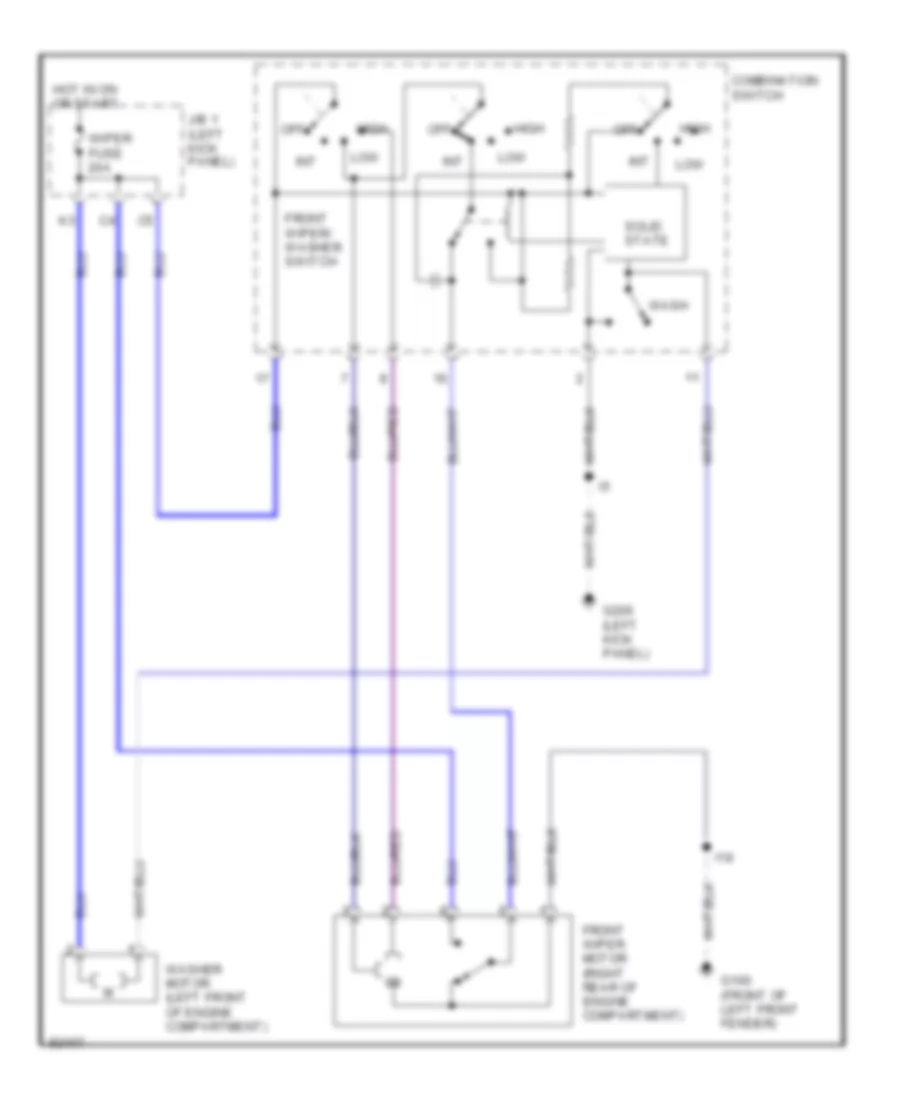 Электросхема стеклоочистителя, дворников и омывателя для Toyota Paseo 1996