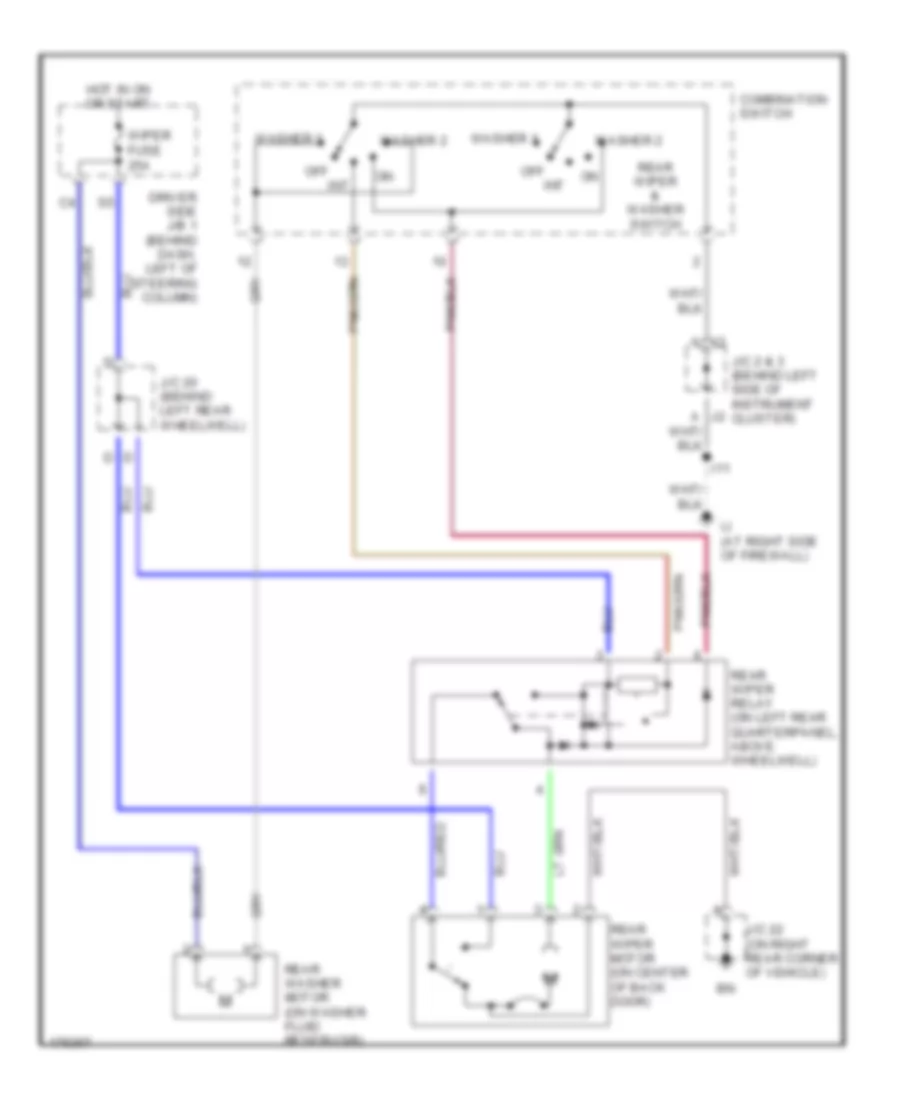 Электросхема заднего стеклоочистителя дворника и омывателя для Toyota Sienna CE 2003