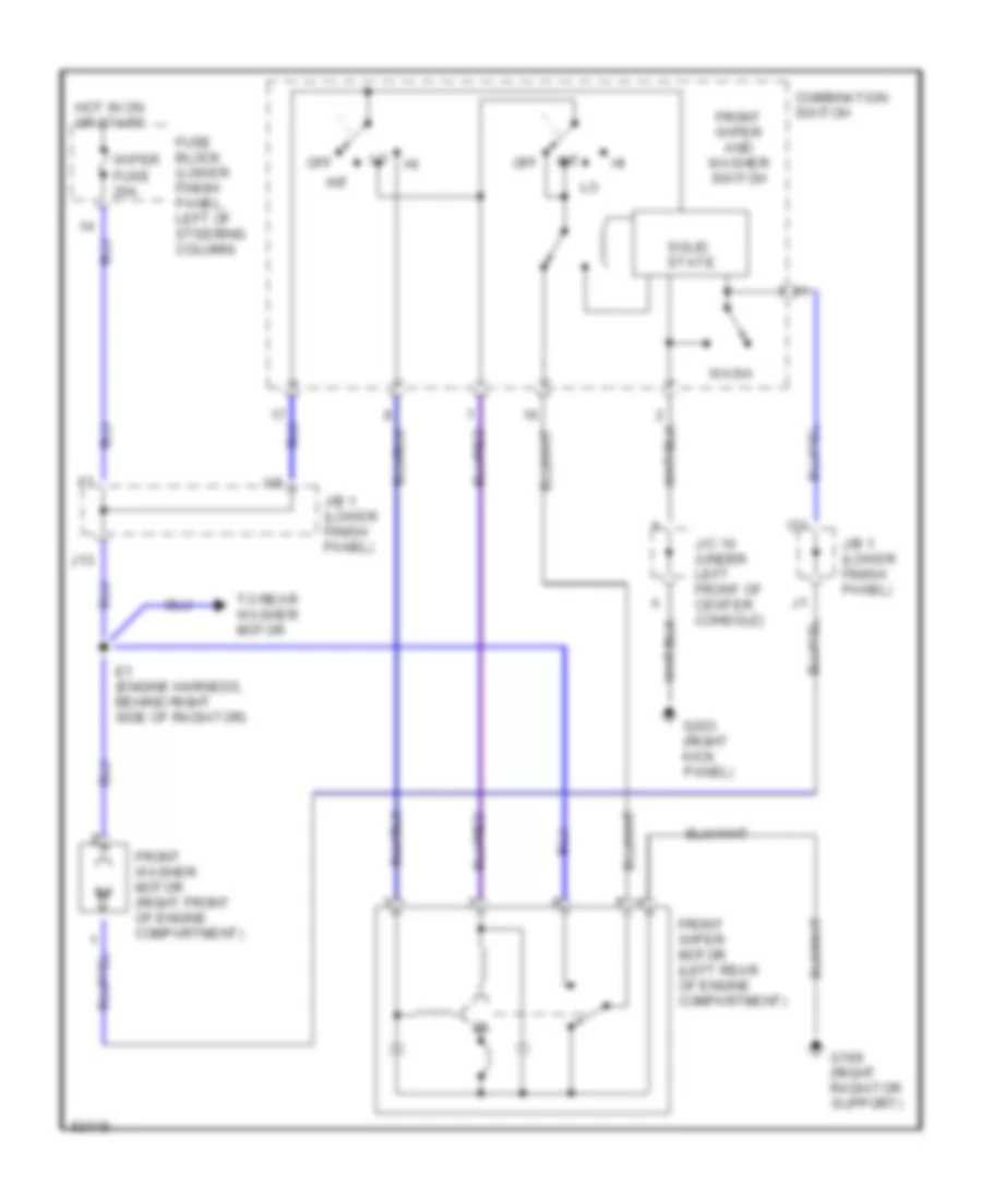 Электросхема передних стеклоочистителей дворников и омывателя лобового стекла для Toyota RAV4 1996