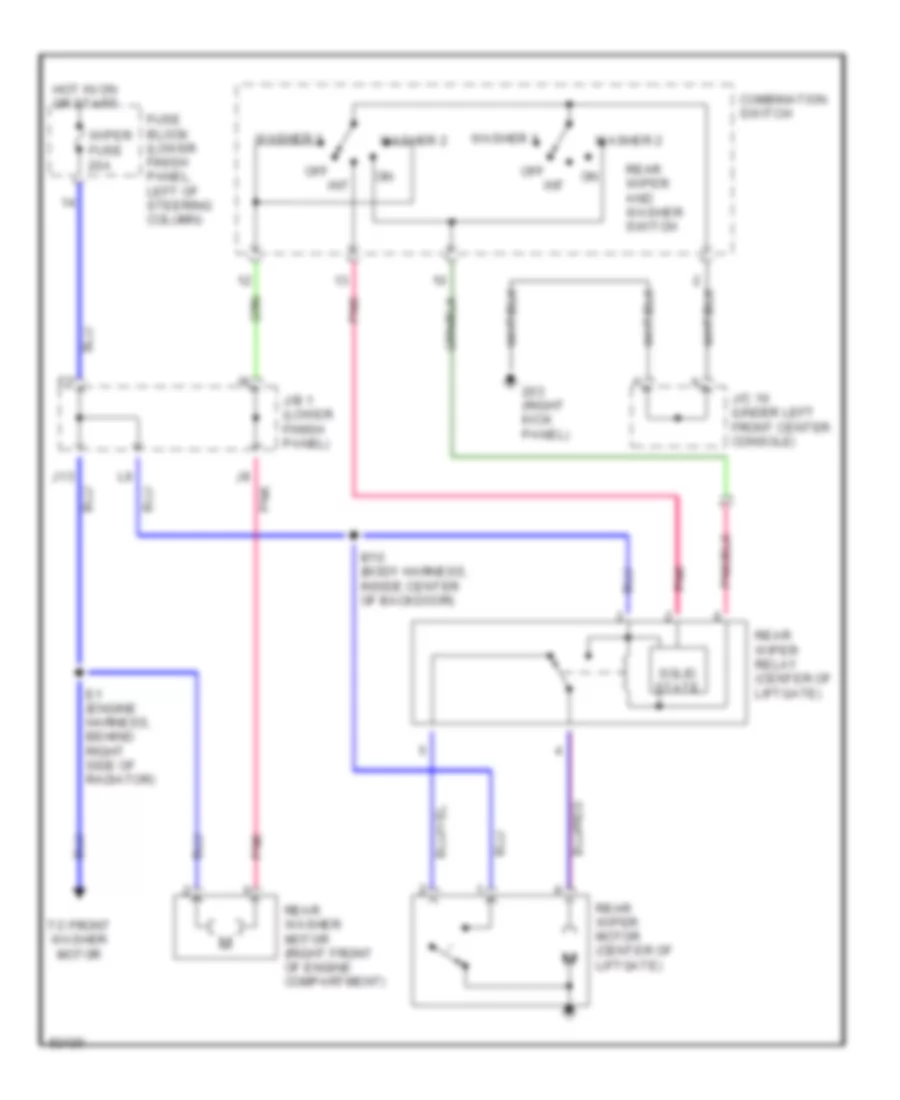 Электросхема заднего стеклоочистителя дворника и омывателя для Toyota RAV4 1996