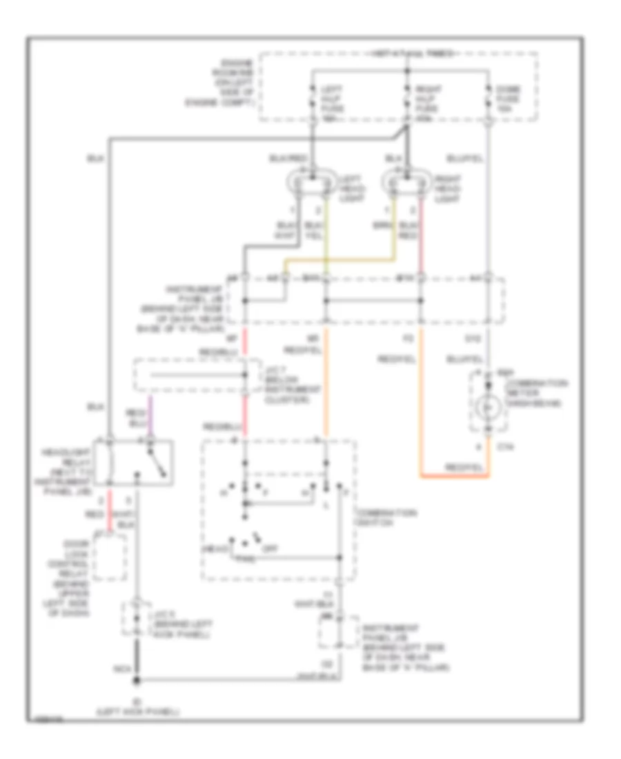 Headlight Wiring Diagram, without DRL for Toyota ECHO 2002