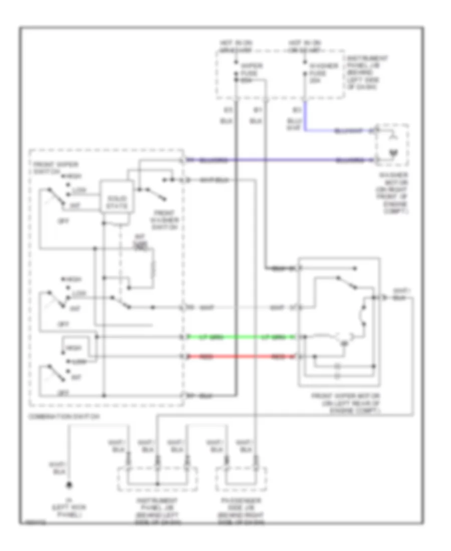 Электросхема передних стеклоочистителей дворников и омывателя лобового стекла для Toyota Highlander 2002