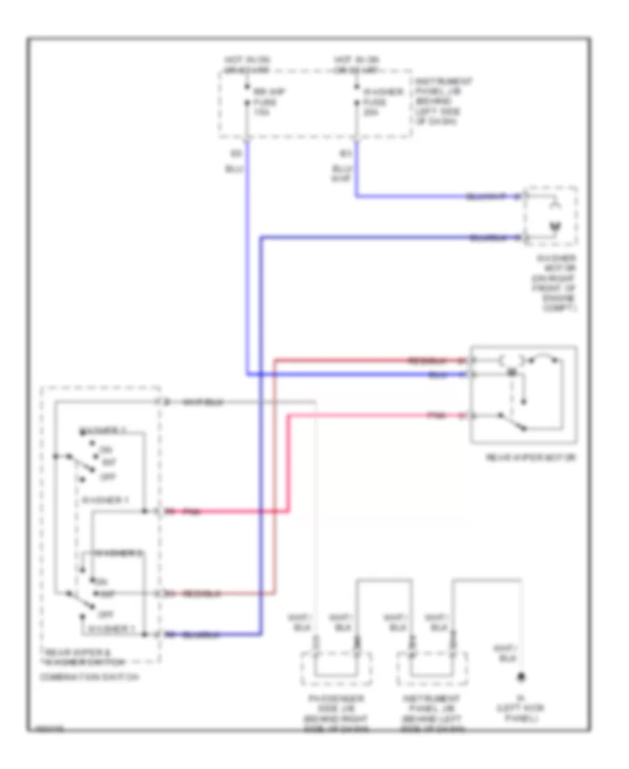 Электросхема заднего стеклоочистителя дворника и омывателя для Toyota Highlander 2002