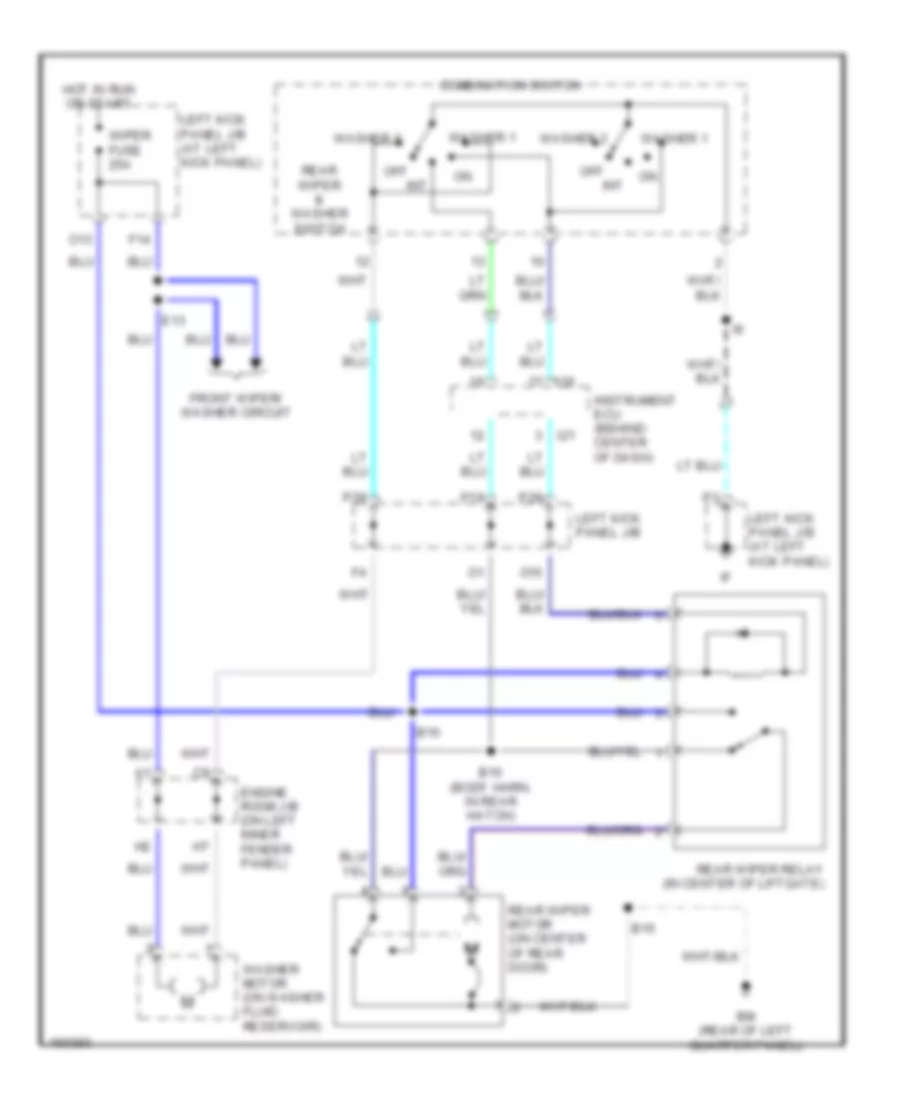 Электросхема заднего стеклоочистителя дворника и омывателя для Toyota Land Cruiser 2002