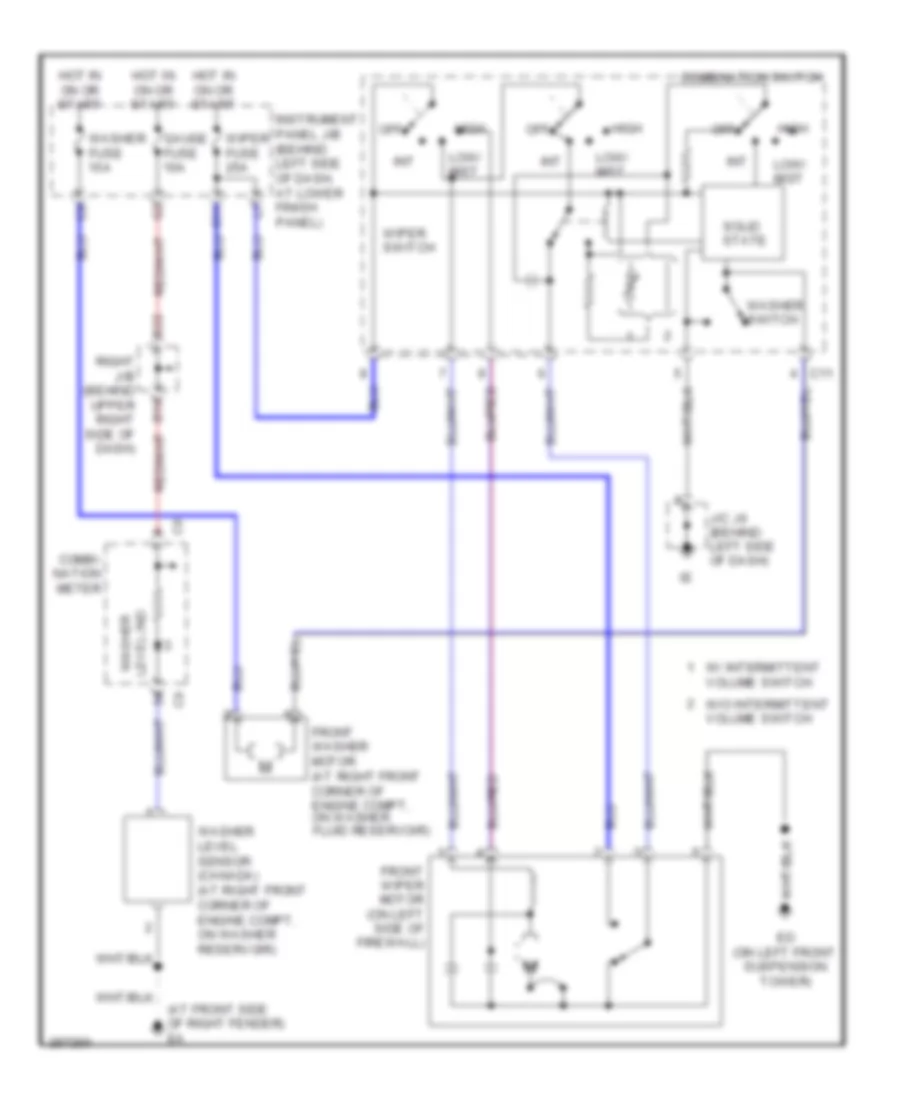 Электросхема стеклоочистителя, дворников и омывателя для Toyota Corolla S 2008