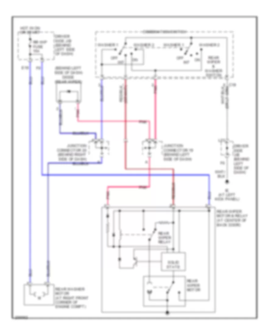 Электросхема заднего стеклоочистителя дворника и омывателя для Toyota RAV4 2005