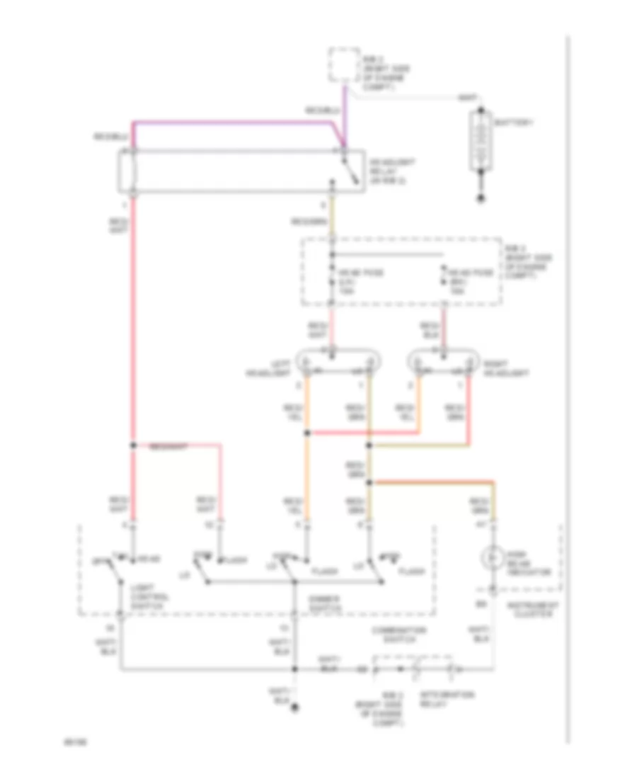 Headlight Wiring Diagram, without DRL for Toyota T100 DX 1994
