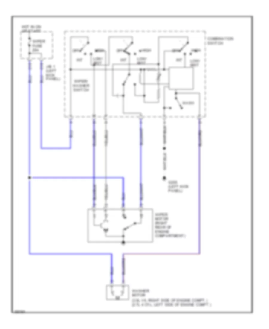 Электросхема стеклоочистителя, дворников и омывателя для Toyota T100 DX 1994