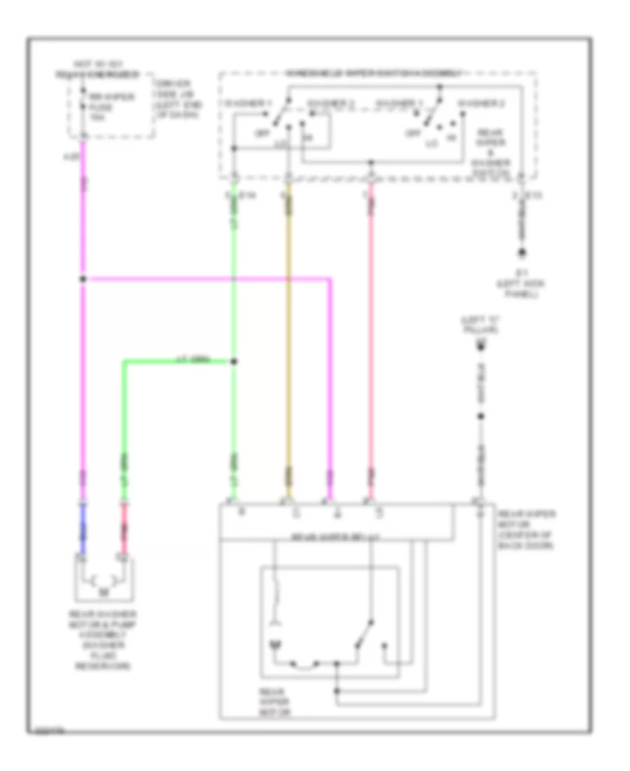 Электросхема заднего стеклоочистителя дворника и омывателя для Toyota Matrix 2010