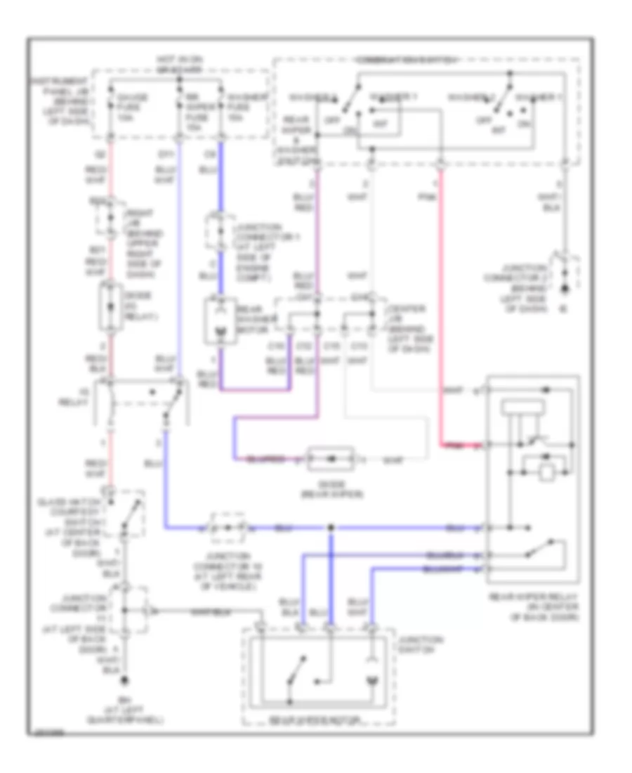 Электросхема заднего стеклоочистителя дворника и омывателя для Toyota Matrix XR 2007