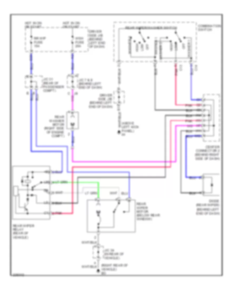 Электросхема заднего стеклоочистителя дворника и омывателя для Toyota Prius 2007