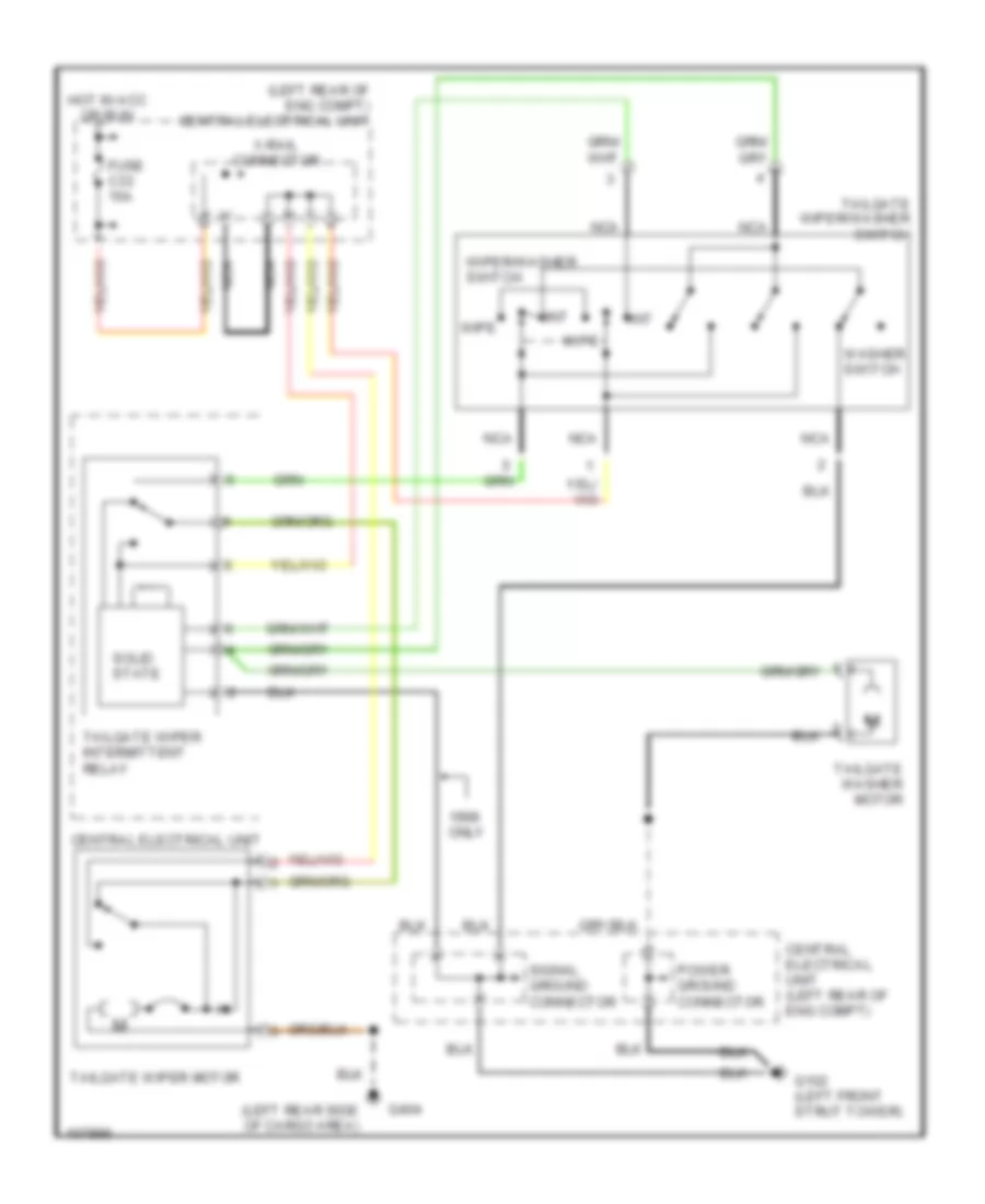 Электросхема заднего стеклоочистителя дворника и омывателя для Volvo V70 GLT 1998