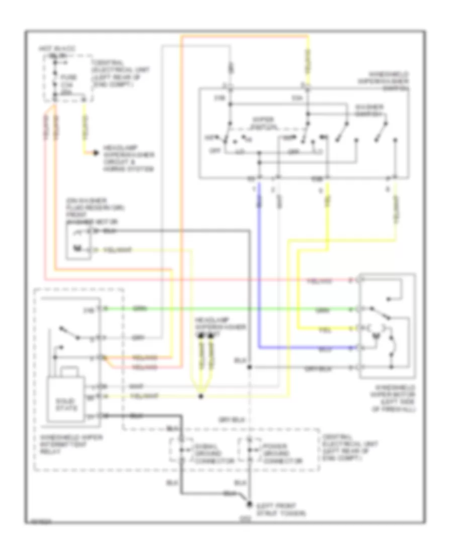 Электросхема передних стеклоочистителей дворников и омывателя лобового стекла для Volvo C70 2003