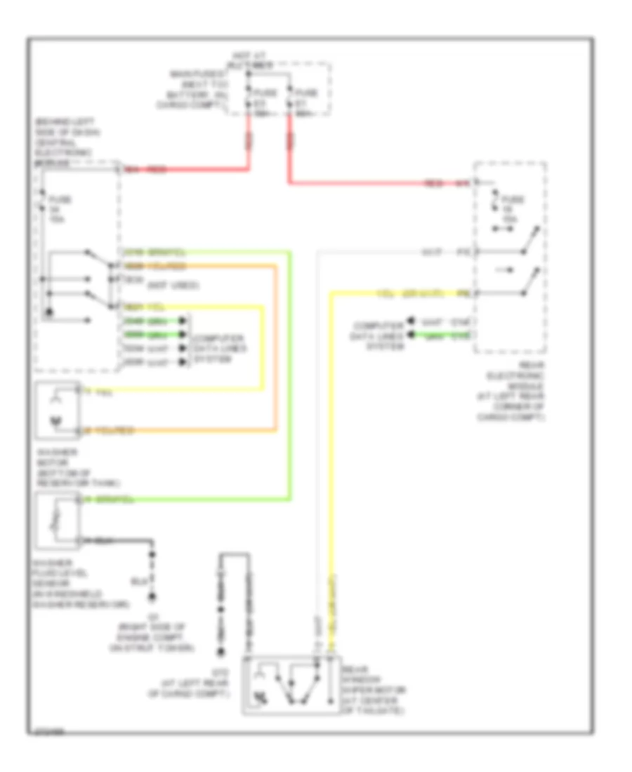 Электросхема заднего стеклоочистителя дворника и омывателя, Дорестайлинг для Volvo V70 2008