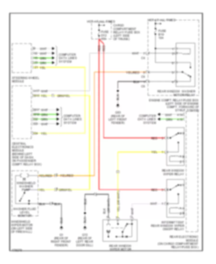 Электросхема заднего стеклоочистителя дворника и омывателя для Volvo XC70 2003