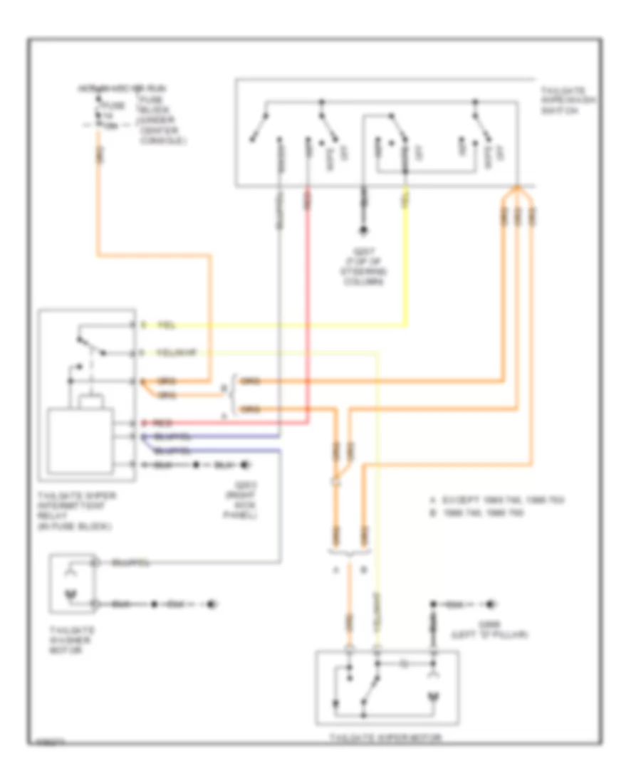 Rear Wiper Washer Wiring Diagram for Volvo 740 Turbo 1992