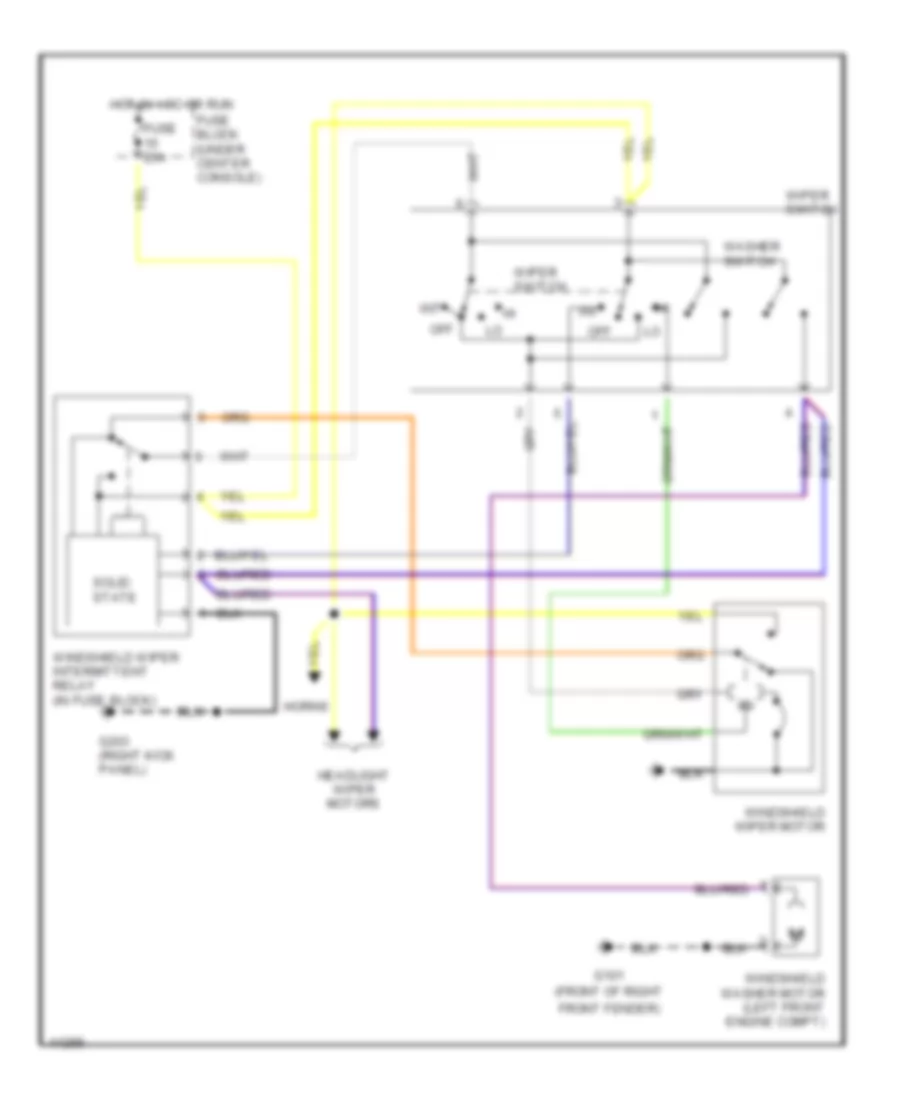 Электросхема переднего дворника стеклоочистителя и омывателя для Volvo 940 Turbo 1993