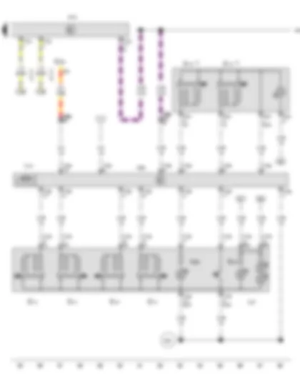 Wiring Diagram  VW AMAROK 2011 - Front driver side window regulator button - Rear driver side window regulator button - in driver door - Rear passenger side window regulator button - in driver door - Front passenger side window regulator button - in driver door - Driver door control unit - Onboard supply control unit - Fuse 48 on fuse holder C - Driver side window regulator motor