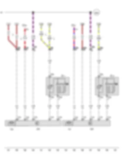 Wiring Diagram  VW AMAROK 2012 - Rear driver side window regulator button - Rear passenger side window regulator button - Rear left door control unit - Rear right door control unit - Fuse 50 on fuse holder C - Fuse 51 on fuse holder C - Rear left window regulator motor - Rear right window regulator motor