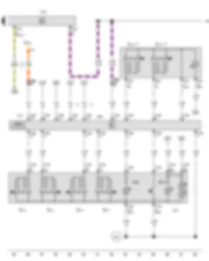 Wiring Diagram  VW AMAROK 2016 - Front driver side window regulator button - Rear driver side window regulator button - in driver door - Rear passenger side window regulator button - in driver door - Front passenger side window regulator button - in driver door - Driver door control unit - Onboard supply control unit - Fuse 13 on fuse holder C - Driver side window regulator motor