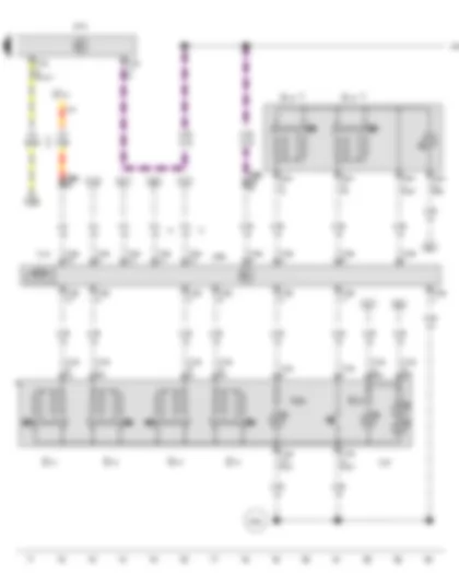 Wiring Diagram  VW AMAROK 2016 - Front driver side window regulator button - Rear driver side window regulator button - in driver door - Rear passenger side window regulator button - in driver door - Front passenger side window regulator button - in driver door - Driver door control unit - Onboard supply control unit - Fuse 13 on fuse holder C - Driver side window regulator motor