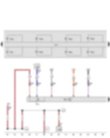 Wiring Diagram  VW BORA 2008 - Selector lever - Selector lever locked in position P switch - Mechatronic unit for dual clutch gearbox - Valve 1 in sub-gearbox 1 - Valve 2 in sub-gearbox 1 - Valve 3 in sub-gearbox 1 - Valve 4 in sub-gearbox 1 - Valve 1 in sub-gearbox 2 - Valve 2 in sub-gearbox 2 - Valve 3 in sub-gearbox 2 - Valve 4 in sub-gearbox 2