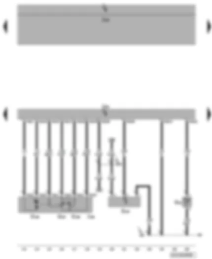 Электросхемa  VW BORA 2010 - Датчик температуры охлаждающей жидкости - электропривод дроссельной заслонки - датчик угла поворота 1 электропривода дроссельной заслонки - датчик давления топлива - блок дроссельной заслонки
