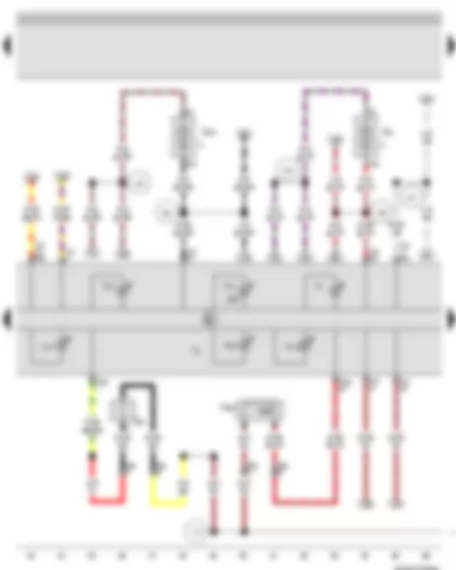 Wiring Diagram  VW BORA 2007 - Bonnet contact switch - Control unit in dash panel insert - Main beam warning lamp - Rear fog light warning lamp - Trailer operation warning lamp - Brake pad warning lamp - Brake system warning lamp - Fuse 22 in fuse holder - Fuse 23 in fuse holder