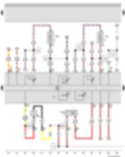 Wiring Diagram  VW BORA 2002 - Bonnet contact switch - Control unit in dash panel insert - Main beam warning lamp - Rear fog light warning lamp - Trailer operation warning lamp - Brake pad warning lamp - Brake system warning lamp - Fuse 22 in fuse holder - Fuse 23 in fuse holder