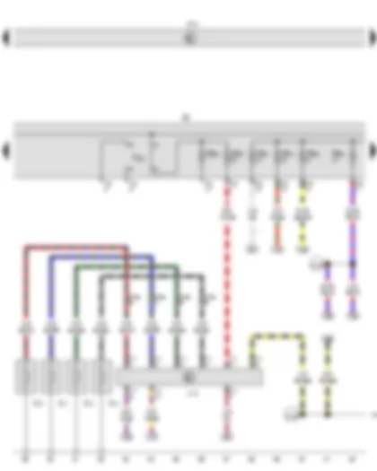 Wiring Diagram  VW CADDY 2011 - Automatic glow period control unit - Onboard supply control unit - Glow plug 1 - Glow plug 2 - Glow plug 3 - Glow plug 4 - Fuse holder B - Push-in bridge