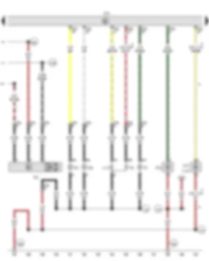 Wiring Diagram  VW CADDY 2014 - Onboard supply control unit - Right fog light bulb - Right cornering light bulb - Right side light bulb - Front right turn signal bulb - Right turn signal repeater bulb - Right headlight dipped beam bulb - Right headlight main beam bulb - Right headlight range control motor