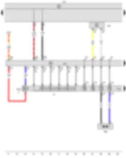 Wiring Diagram  VW CADDY 2007 - Ignition/starter switch - Airbag coil connector and return ring with slip ring - Airbag control unit - Onboard supply control unit - Steering column electronics control unit - Driver side airbag igniter - Ignition key withdrawal lock solenoid