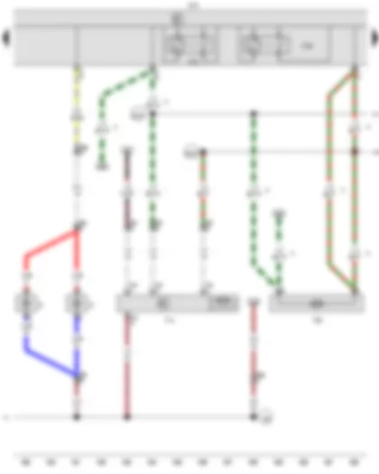 Wiring Diagram  VW CADDY 2006 - Onboard supply control unit - Double washer pump relay 1 - Double washer pump relay 2 - Rear window wiper motor - Windscreen and rear window washer pump - Number plate light