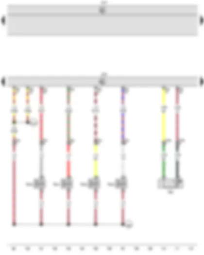 Wiring Diagram  VW CADDY 2007 - Radiator outlet coolant temperature sender - Diesel direct injection system control unit - Onboard supply control unit - Unit injector valve - No. 1 cyl. - Unit injector valve - No. 2 cyl. - Unit injector valve - No. 3 cyl. - Unit injector valve - No. 4 cyl.