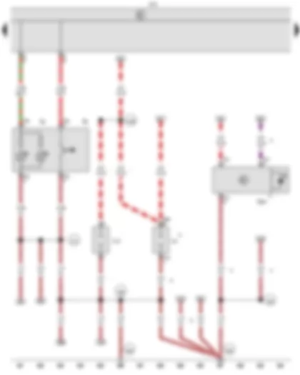 Wiring Diagram  VW CADDY 2009 - Hazard warning light switch - Rain and light sensor - Onboard supply control unit - Indicator lamp for hazard warning light - 12 V socket - 12 V socket 2