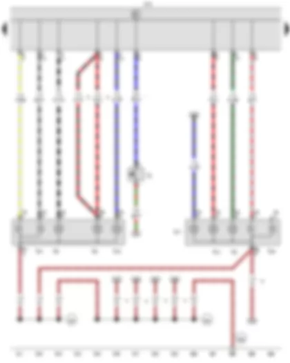 Wiring Diagram  VW CADDY 2009 - Reversing light switch - Onboard supply control unit - Left brake light bulb - Right brake light bulb - Left reversing light bulb - Right reversing light bulb