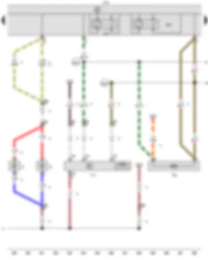 Wiring Diagram  VW CADDY 2010 - Onboard supply control unit - Double washer pump relay 1 - Double washer pump relay 2 - Rear window wiper motor - Windscreen and rear window washer pump - Number plate light