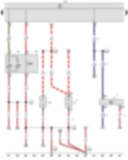 Wiring Diagram  VW CADDY 2010 - Hazard warning light switch - Onboard supply control unit - Indicator lamp for hazard warning light - 12 V socket - 12 V socket 2 - Automatic anti-dazzle interior mirror
